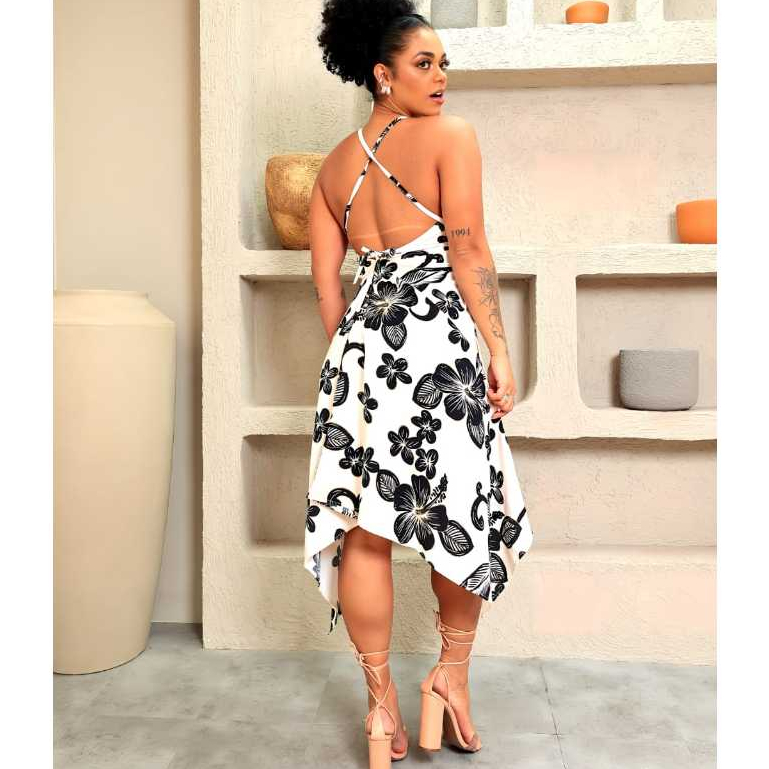 Vestido Envelope Feminino Alcinha Soltinho Sem Bojo Costa Nua Com Bicos Tecido Viscolinho Super Leve