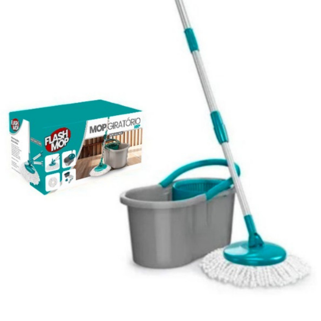 Mop Giratório 360° 8L + 2 Refis Cesto Esfregão Limpeza Flash Mop Balde Com Capacidade 8 Litros Casa em Oferta na Shopee
