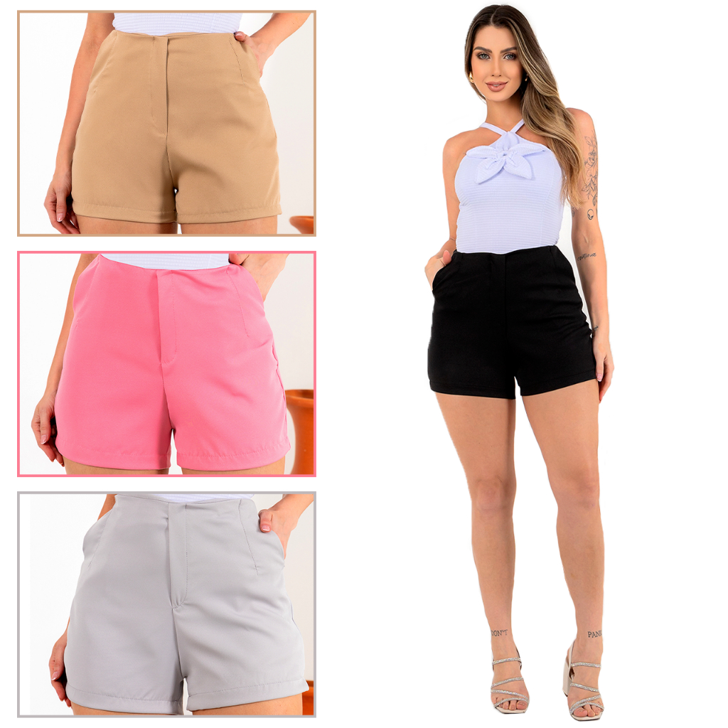 Short Alfaiataria Feminino Zara Com Zíper Na Lateral Cintura Alta