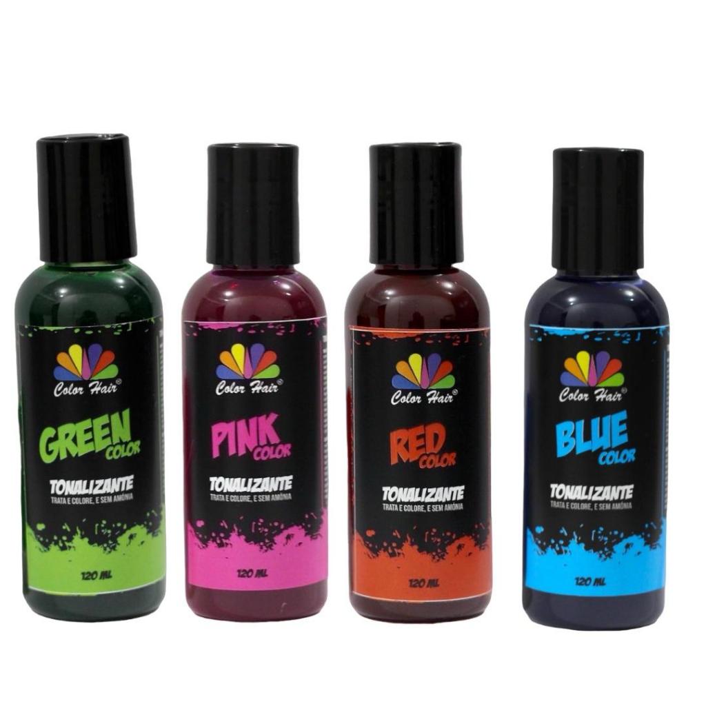 KIT COM 4 UNIDADES DE TONALIZANTES COLOR HAIR ( RED PINK BLUE GREEN ) em Oferta na Shopee