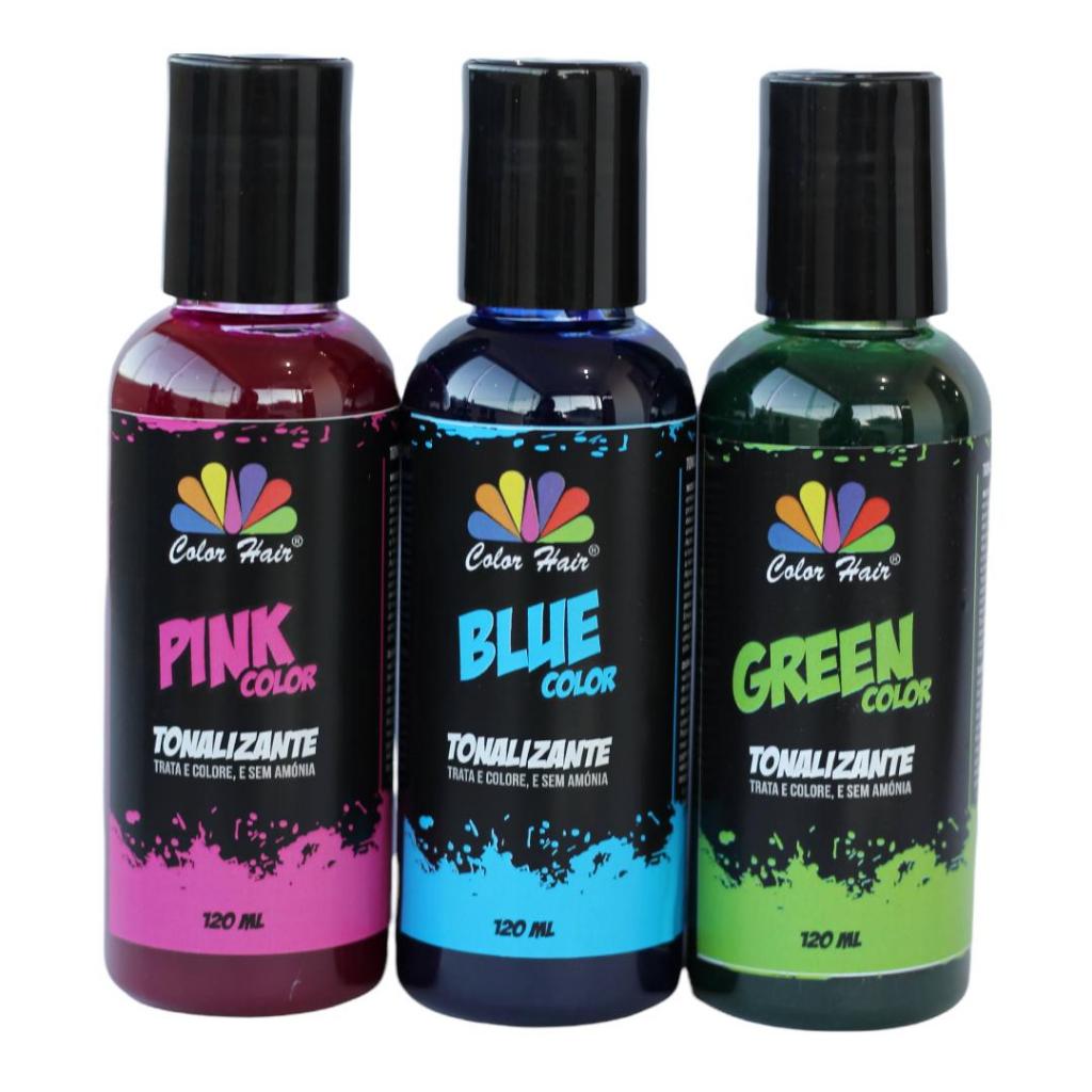 KIT COM 3 UNIDADES DE TONALIZANTES COLOR HAIR (GREEN PINK BLUE )