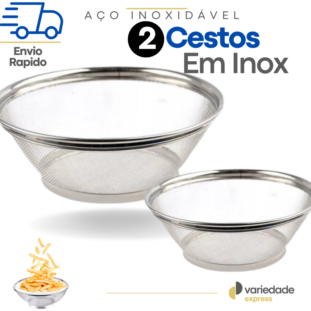 2 Escorredores de Macarrão Em Aço Inox Ideal Lavar Legumes e Frutas Material Resitente