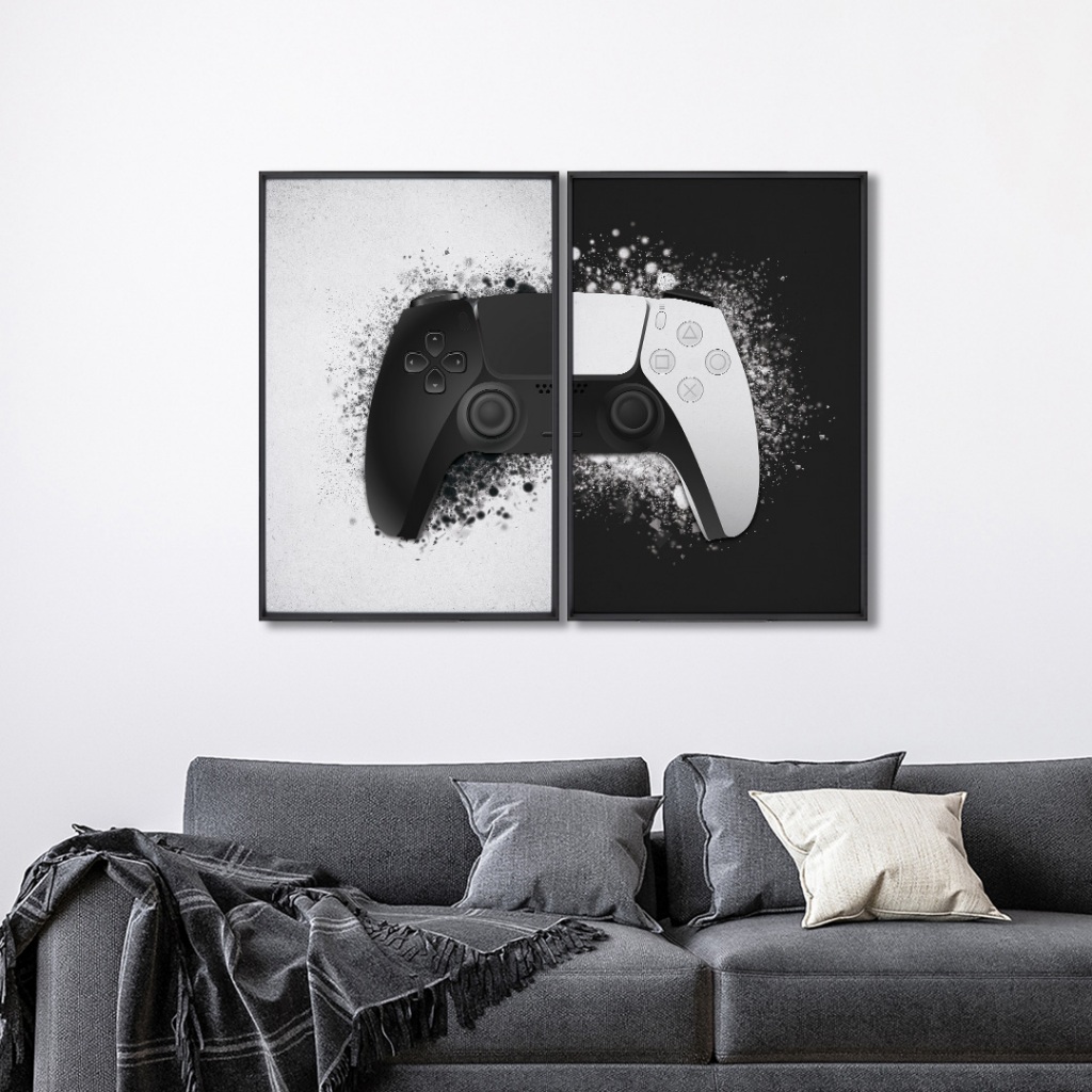 2 Quadros Decorativos Dualidade Gamer com Moldura Sala Quarto Escritorio Com e Sem Vidro - Home & Living