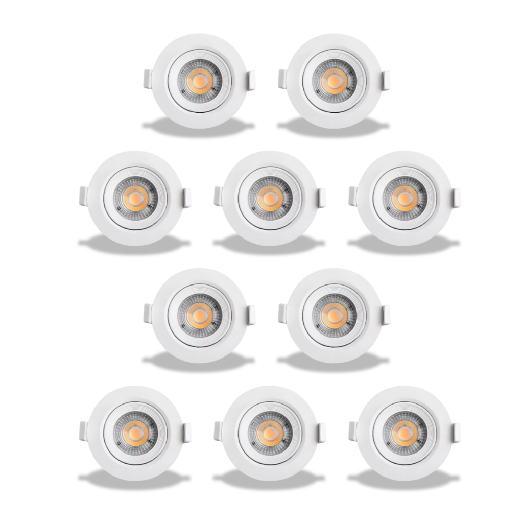 Kit 10 Lampada de LED branco frio 6500k Luminaria de Teto Direcionavel 5w Redondo Embutir Gesso