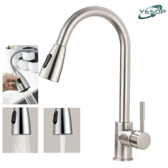 Torneira Cozinha Inox Gourmet Bancada Monocomando Extensível Bica Cor Prata Escovado Yesop