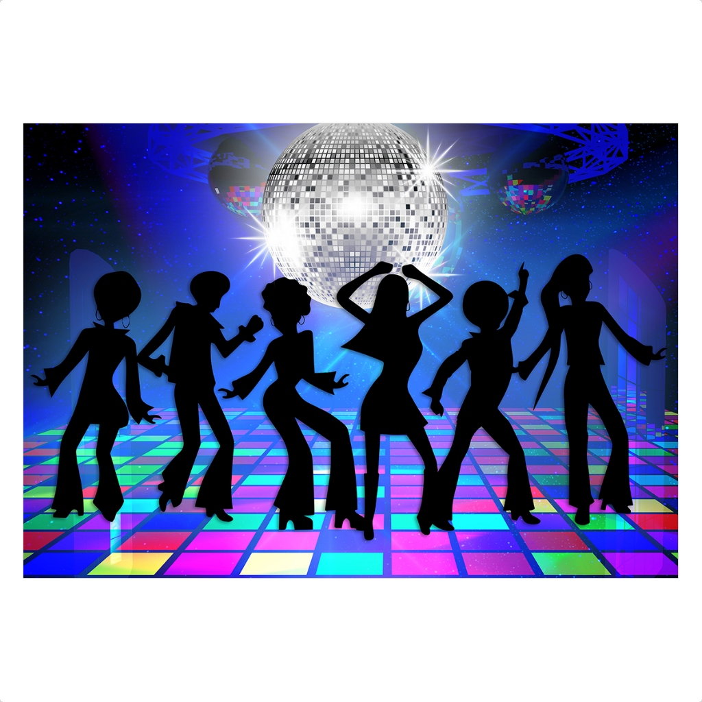 Painel Retangular Grande em Tecido Sublimado Anos 60 70 80 Flash Back DISCO Horizontal