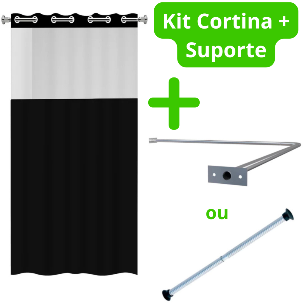 Cortina Box Para Banheiro Anti Mofo Com Ganchos Vários Modelos + Suporte Varão de Cortina + Brinde