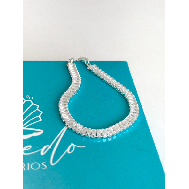 Pulseira zircônias baguete cristal banhada à prata 925 — imagem 2 de 2