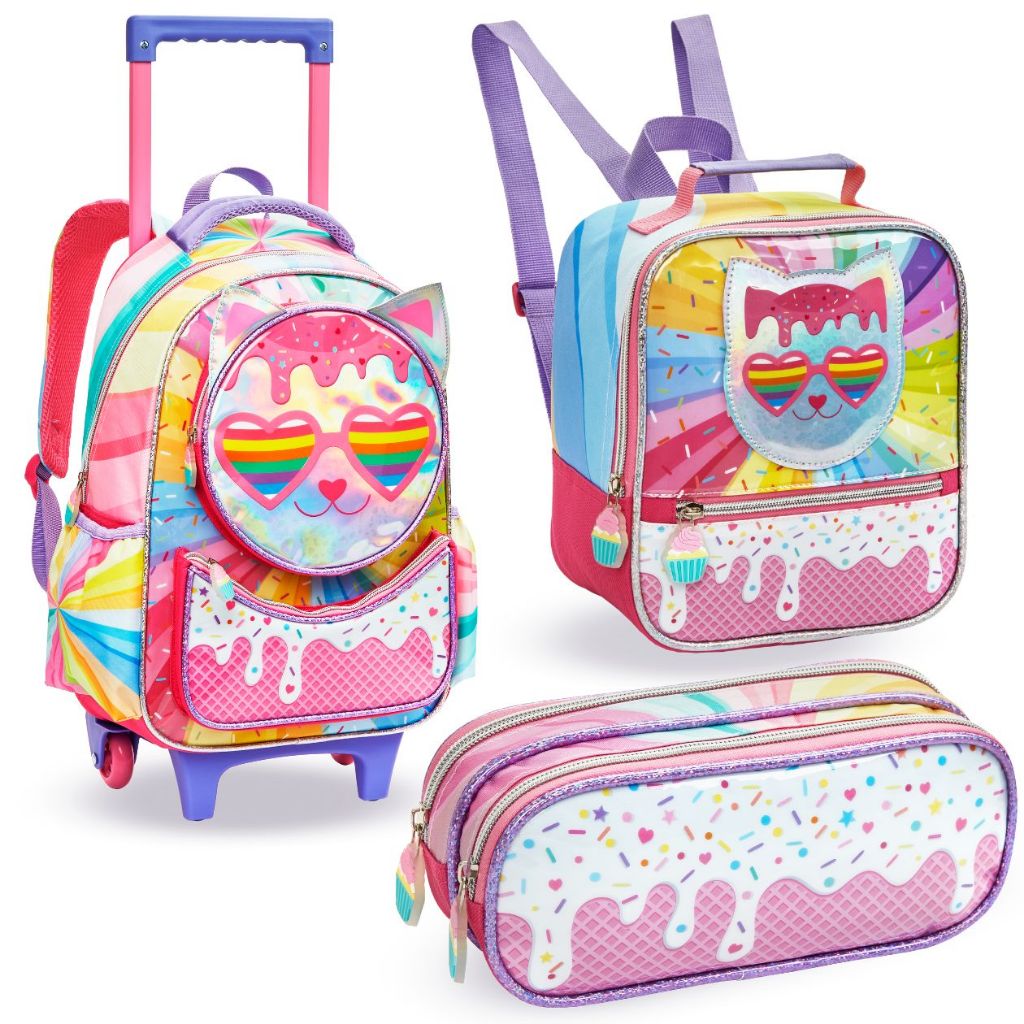 Kit Escolar Passeio Mochila Lancheira Estojo Infantil Menina