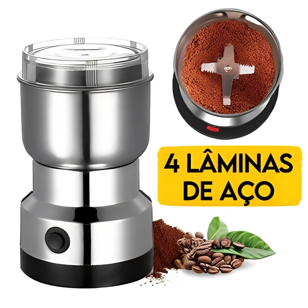 Moedor Multifuncional de Café e Especiarias 110V com Design em Aço Inoxidável 4 Lâminas Moby
