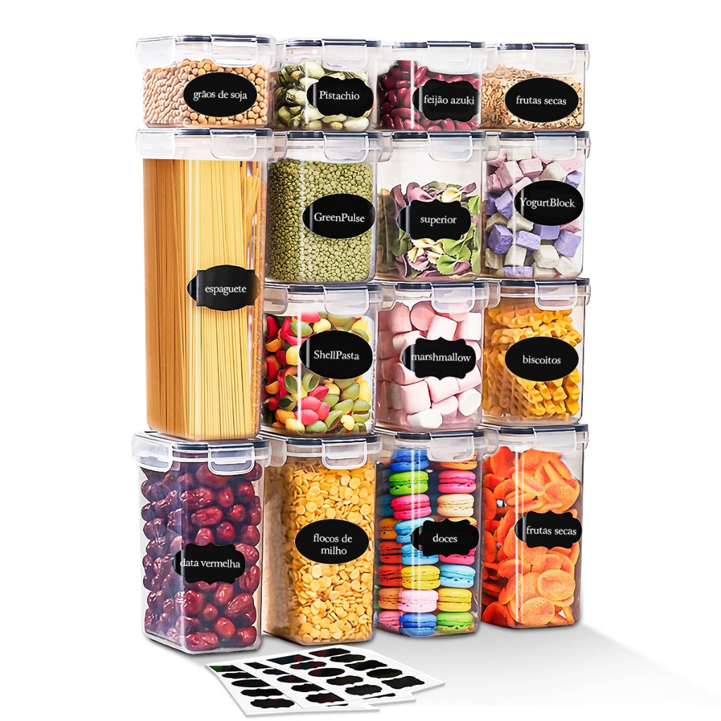 Conjunto de recipientes herméticos para armazenamento de alimentos com tampas, 15 unidades...