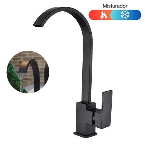 Torneira Para Banheiro Bancada Bica Móvel Quadrit Slim - Preto Fosco