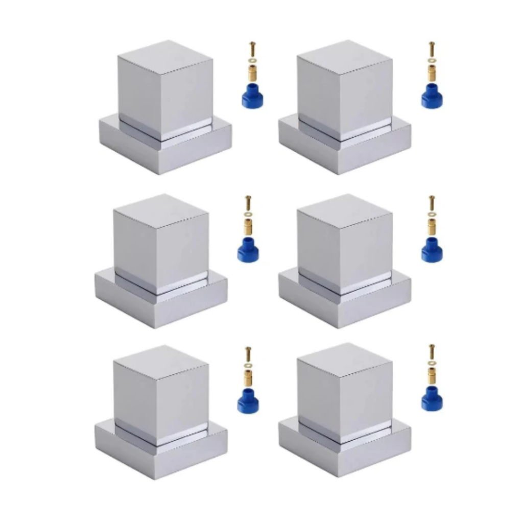 Kit 6 Acabamento Registro Quadrado Prata Canopla 40mm + Adaptador Docol