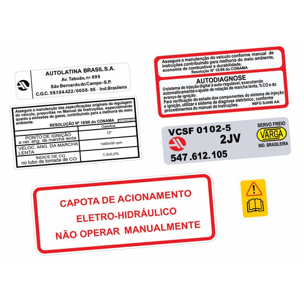 Adesivos Advertência Cofre Motor Ford Escort XR3 Conversível 1985 A 1996