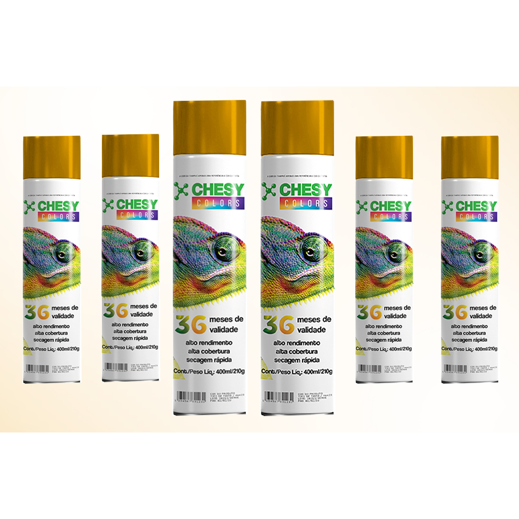 Kit 6 tintas Spray Metalico Dourada Lata 400ml Chesy em Oferta na Shopee