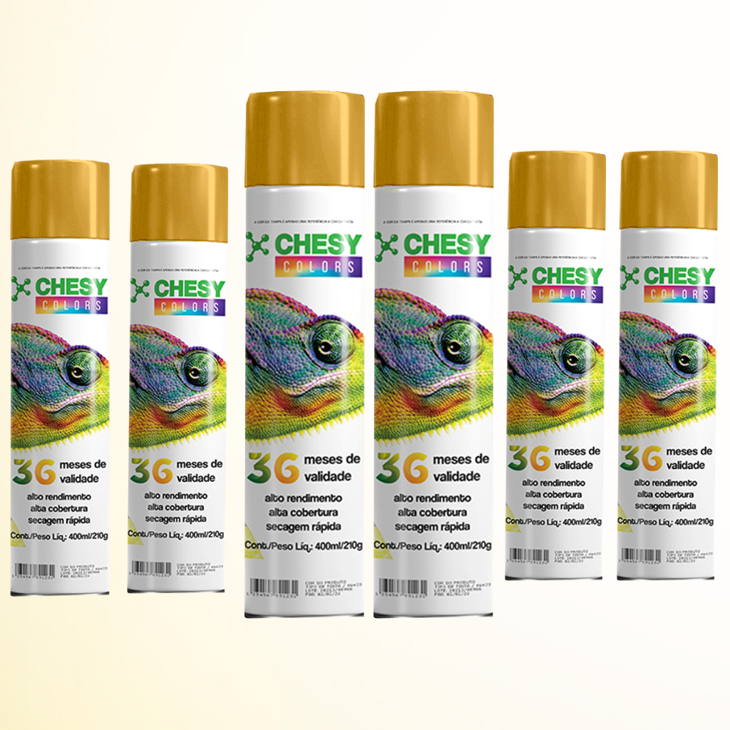 Kit 6 tintas Spray Metalico Ouro Lata 400ml Chesy em Oferta na Shopee