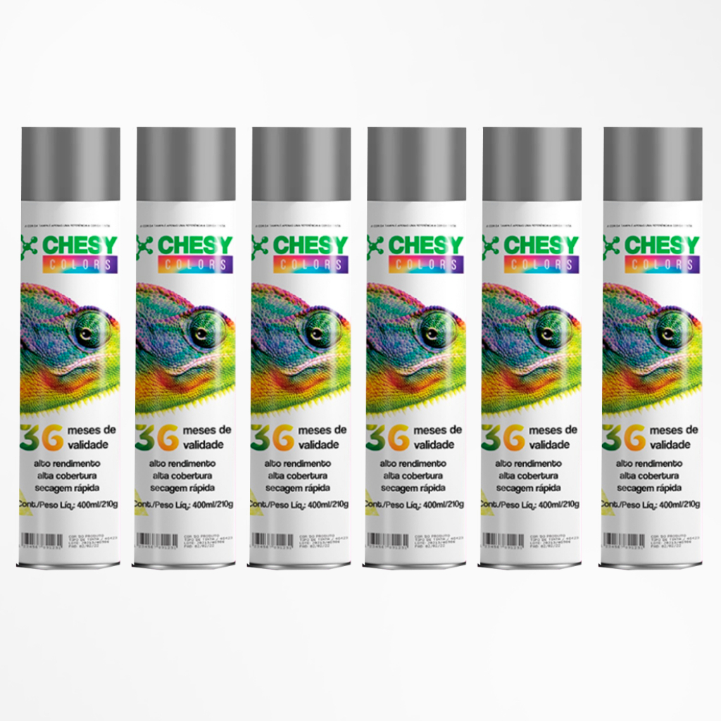 Kit 6 Latas de Tinta Spray Grafite Metalico 400ml Chesy