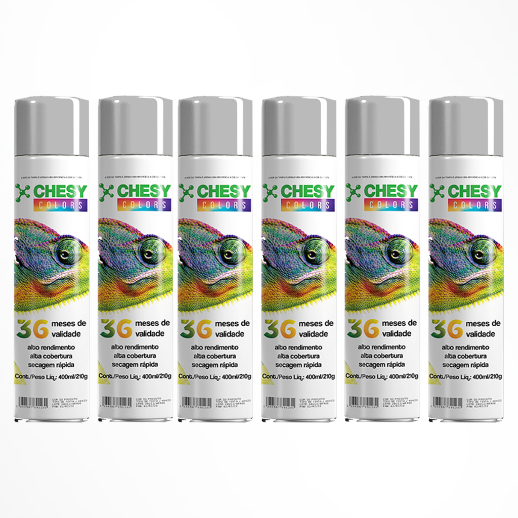 Kit 6 Latas de Tinta Spray Metalico Prata 400ml Chesy