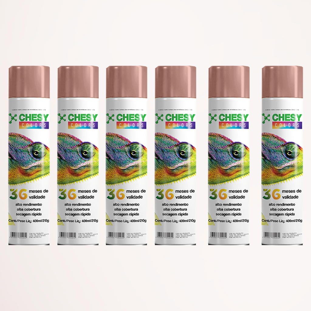 Kit 6 Latas de Tinta Spray Metalico Rose Gold Old 400ml Chesy em Oferta na Shopee