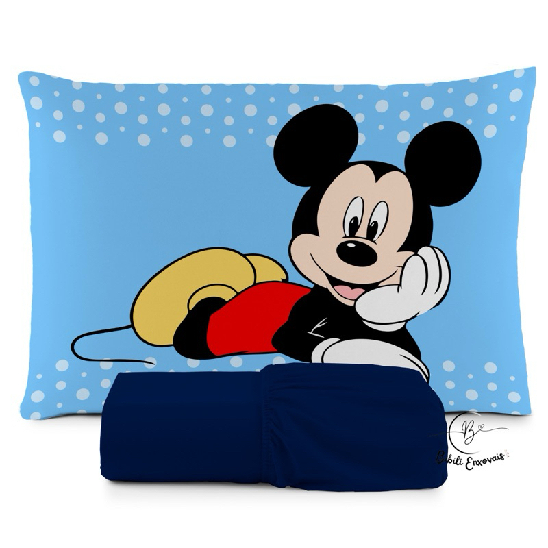 JOGO DE LENÇOL SOLTEIRO INFANTIL MICKEY  FRONHA TRAVESSEIRO, LENÇOL DE ELASTICO em Oferta na Shopee