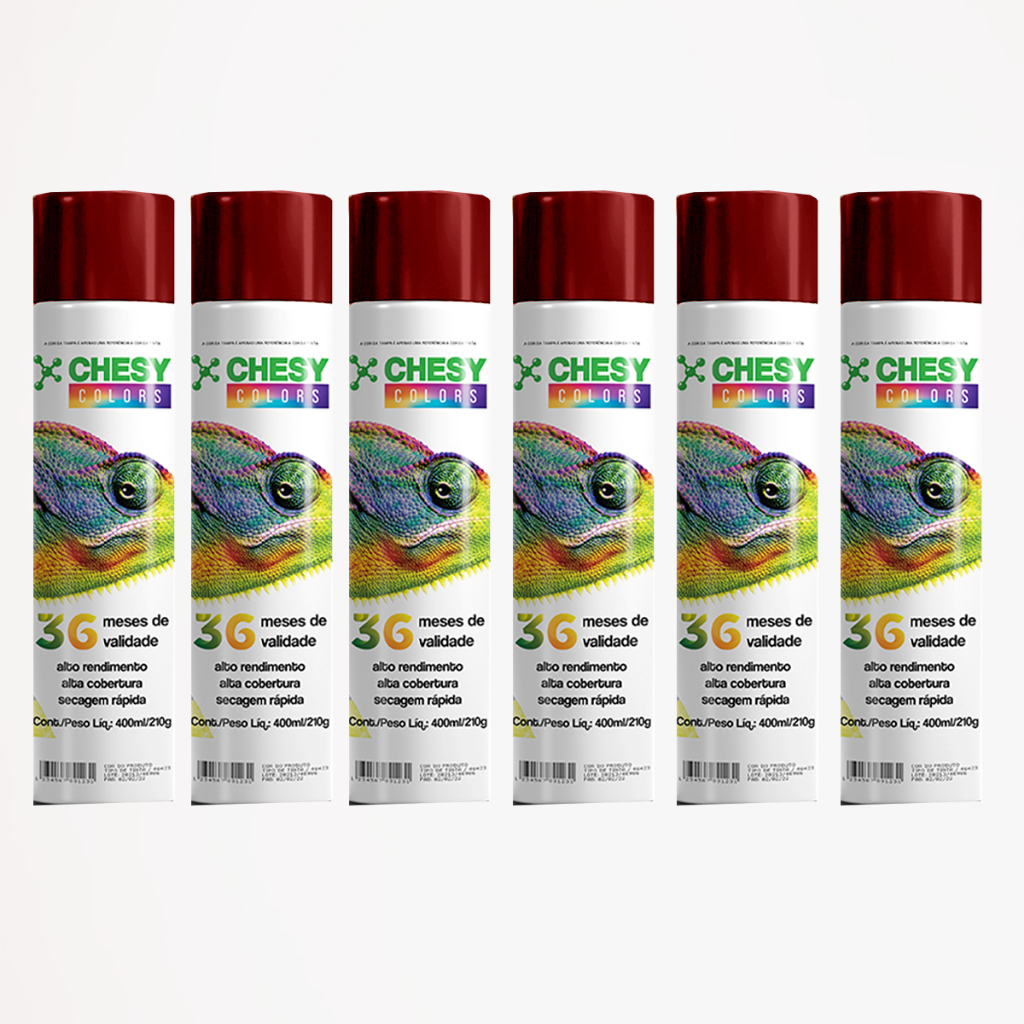 Kit 6 Latas de Tinta Spray Metalico Vermelho 400ml Chesy