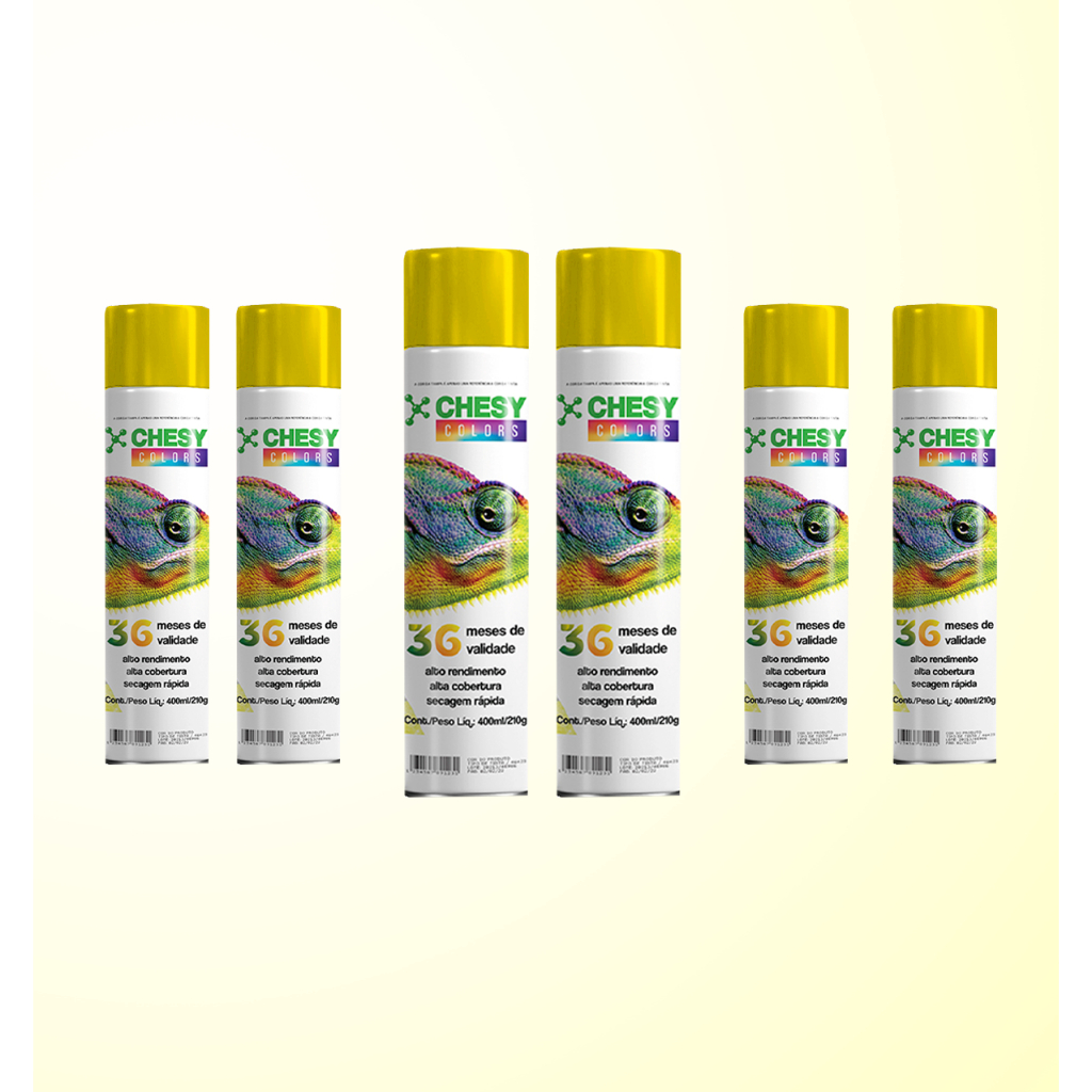 Kit 6 tintas Spray Metalico Amarelo Lata 400ml Chesy