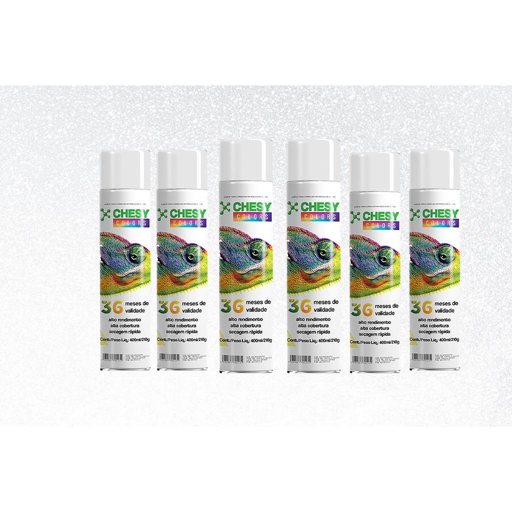 Kit 6 tintas Spray Metalico Branco Brilhante Lata 400ml Chesy - Home & Living