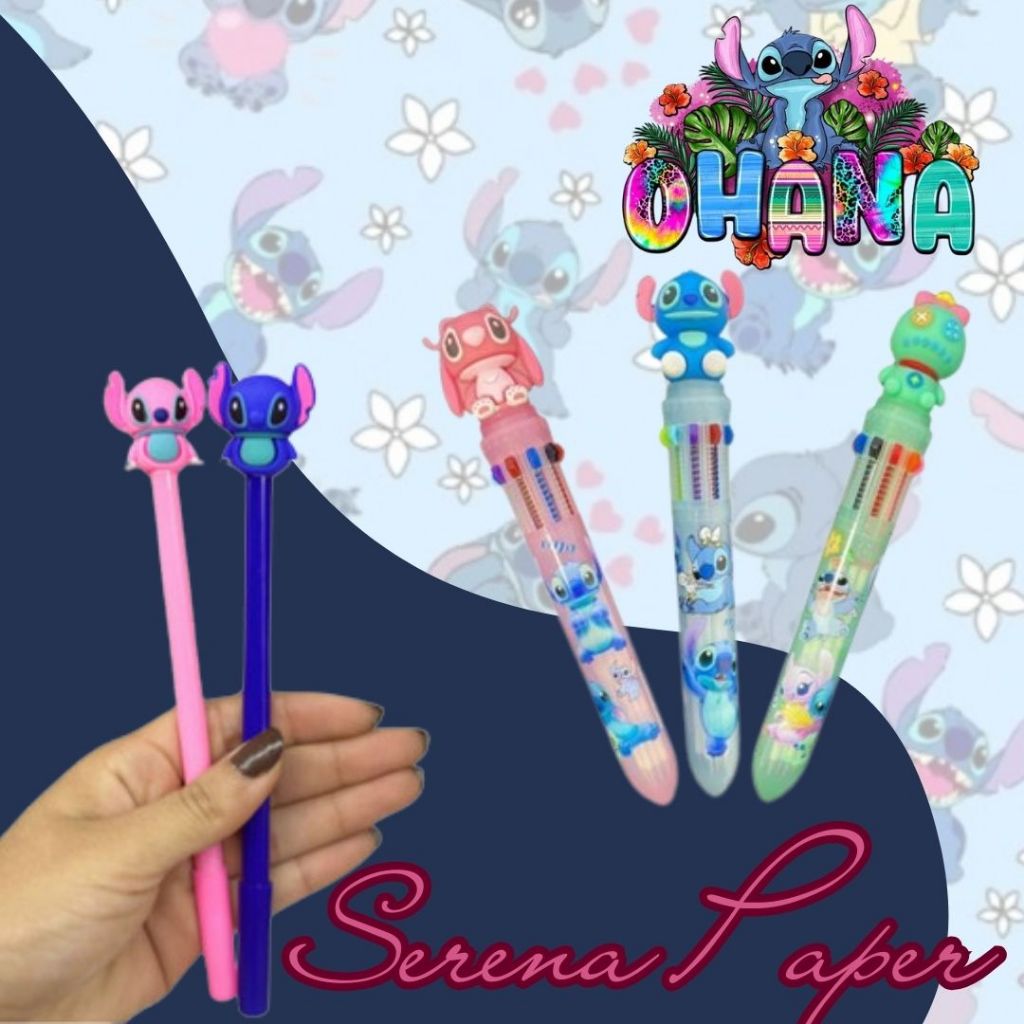KIT PAPELARIA FOFA KAWAII STICH - 1 LÁPIS INFINITO + 1 CANETA MULTICORES em Oferta na Shopee
