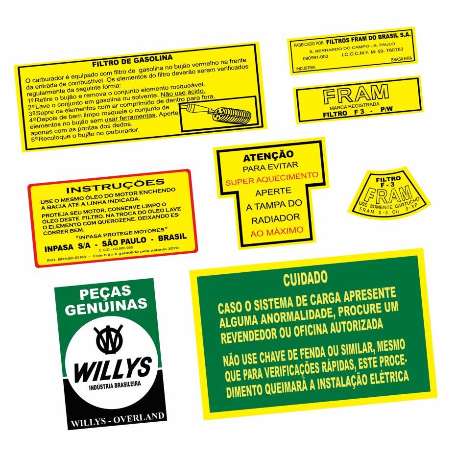 Adesivos Advertência Cofre Motor Ford Jeep Willys