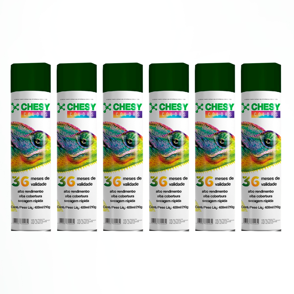 Kit 6 Latas de Tinta Spray Uso Geral Verde Escuro 400ml Chesy