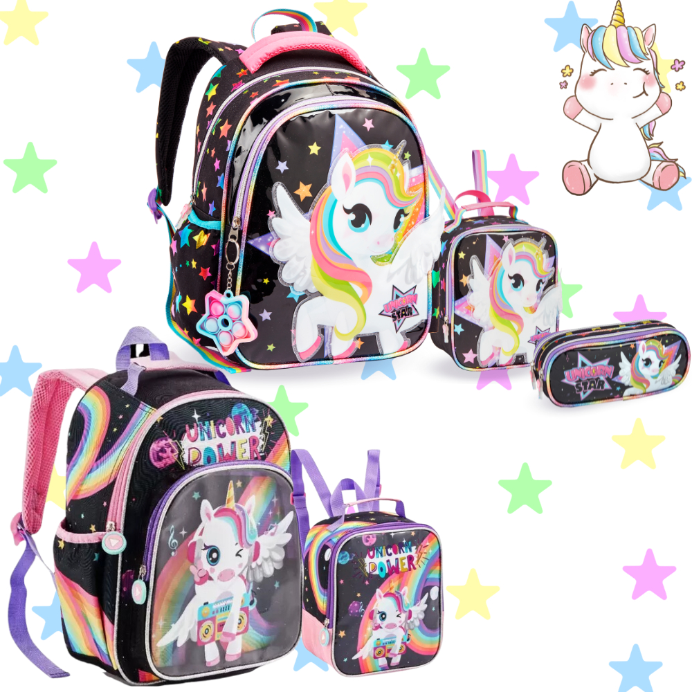 Mochila Lancheira Térmica Infantil Menina Escolar Unicórnio Feminina Costas