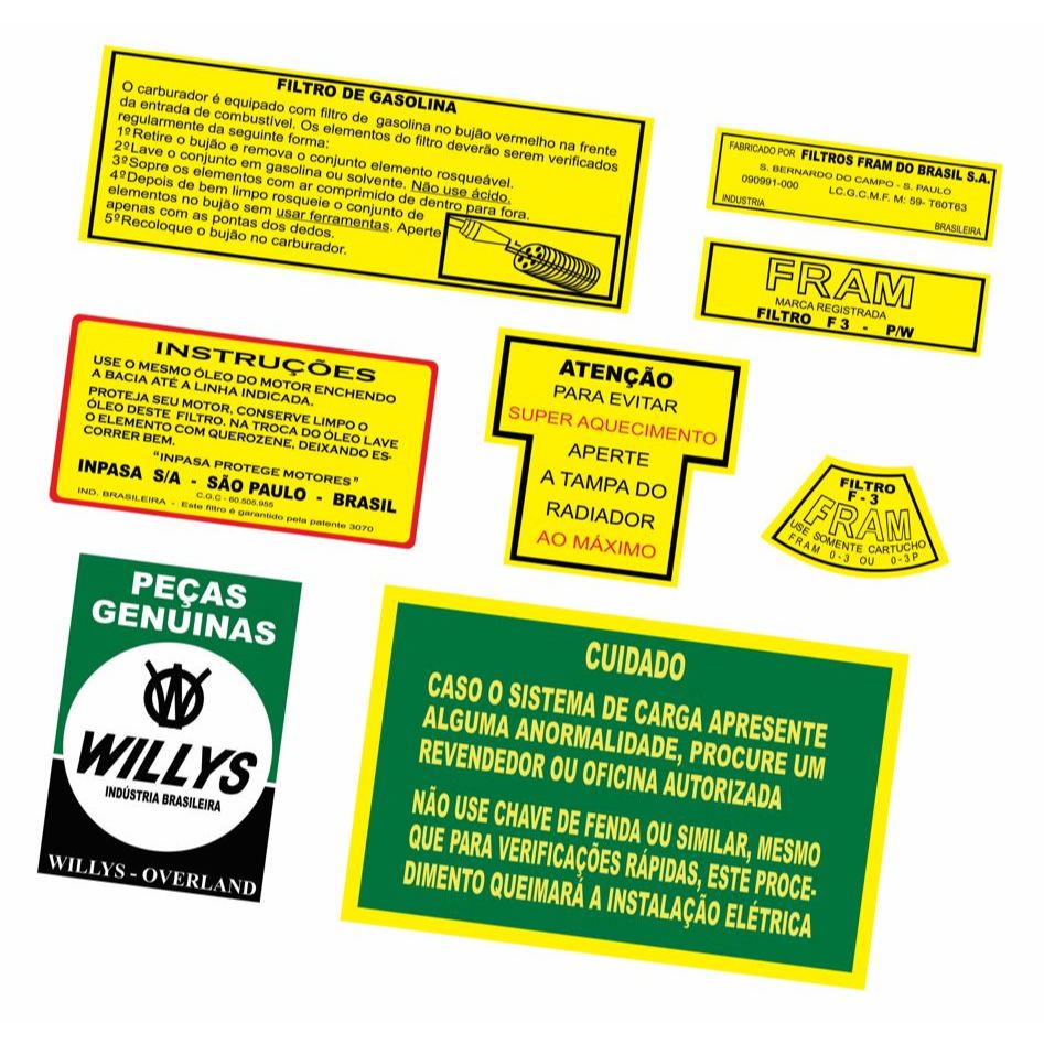 Adesivos Advertência Cofre Motor Ford Rural Willys