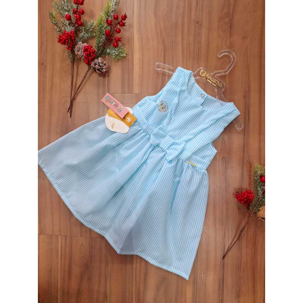 Vestido Infantil Estampado Bebê Kikarinho Verão em Algodão Azul Claro Listrado