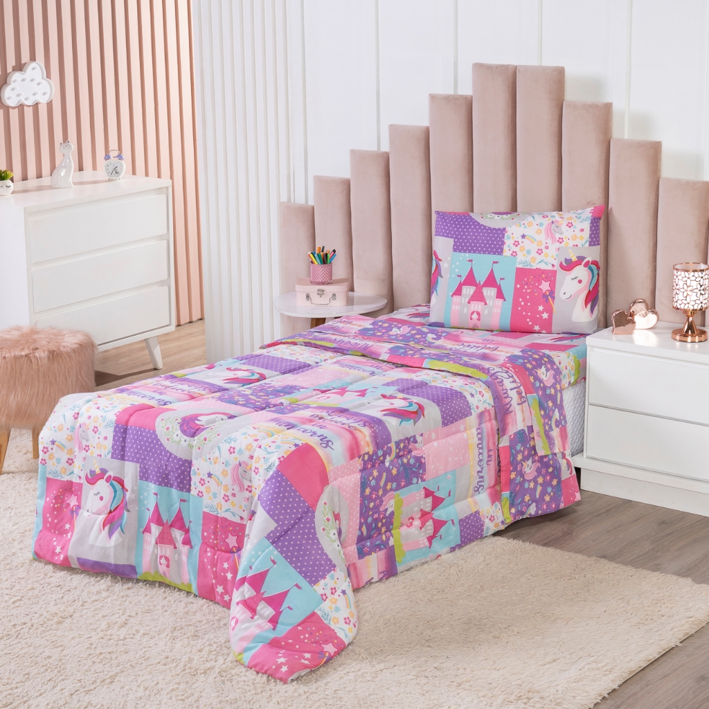 Jogo De Lençol 3 Peças Cama De Solteiro Infantil 100% Poliéster Princesas Games Dinossauro...