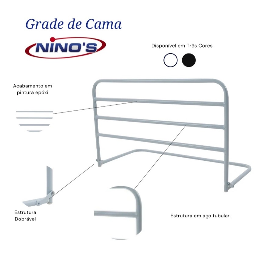 Grade De Proteção Para Cama - 100% Aço - 68 X 41 Ninos - Branca — imagem 2 de 2