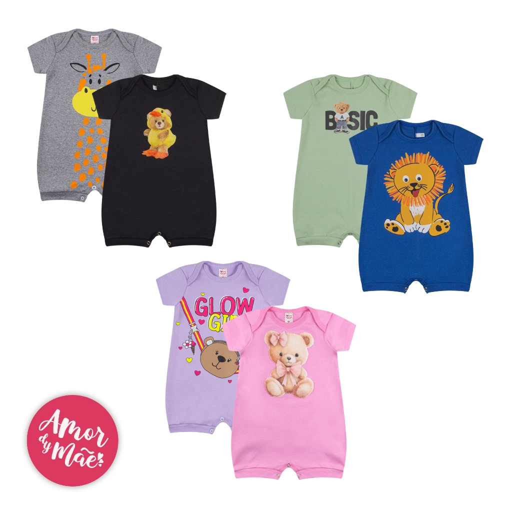 Kit 2 Peças Macacão Romper Bebê Infantil Macaquinho Menino ou Menina Algodão P ao 1 ano