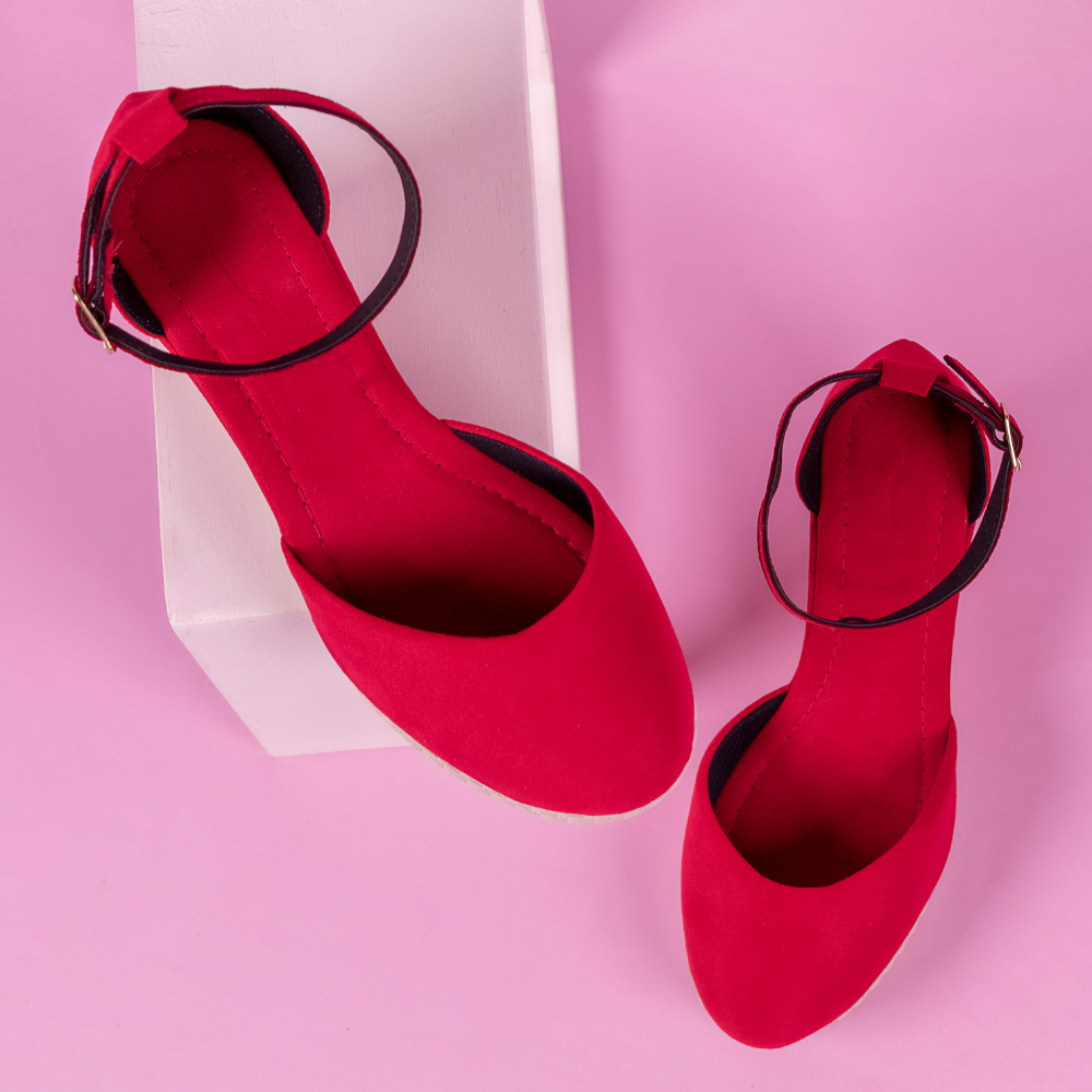 Sandália de salto feminina plataforma grosso anabela tamanco feminino vermelho casual elegante