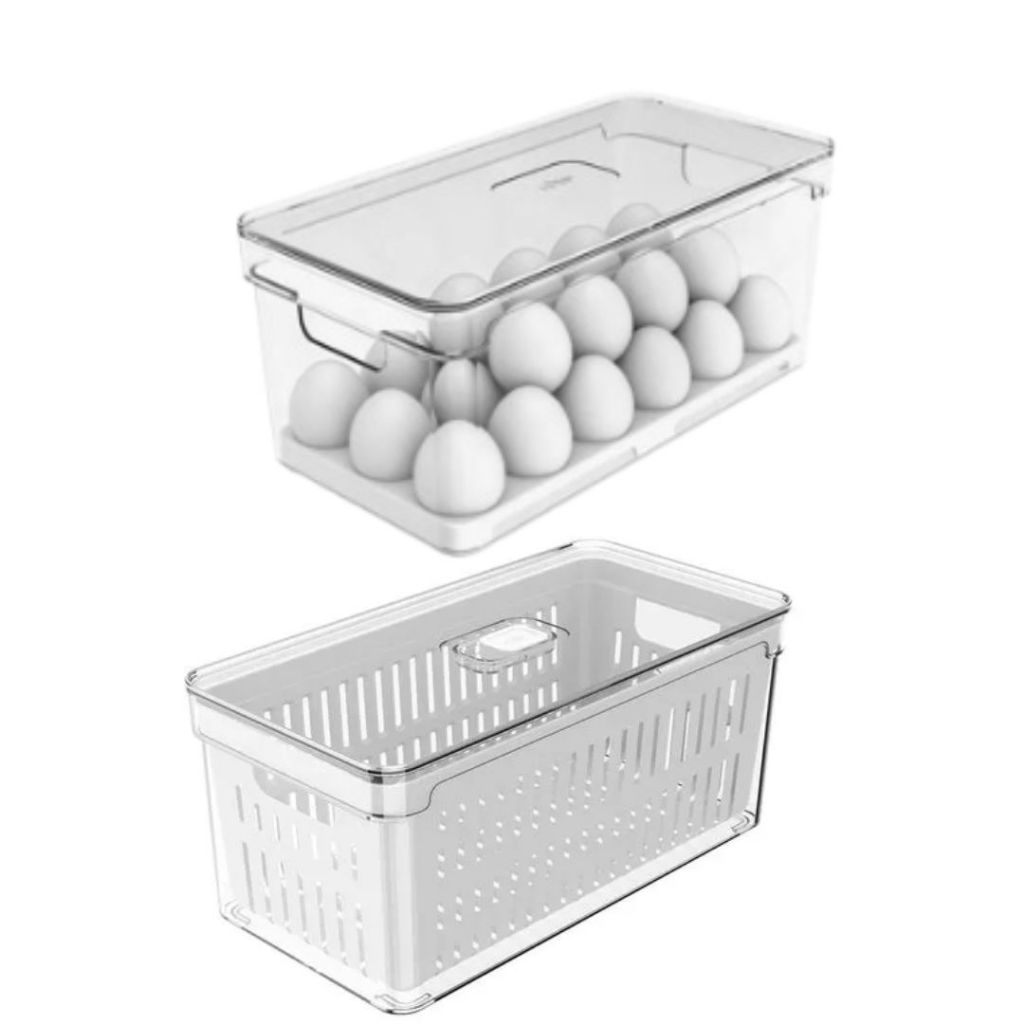 Kit 2 Organizadores Geladeira Porta 36 Ovos E Porta Legumes 5l com Cesto e Tampa OU Freezer em Oferta na Shopee
