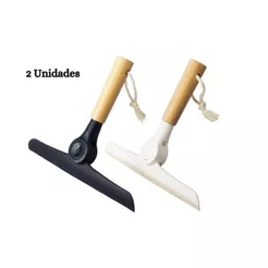 Kit 2 Rodos Pia Dobrável Cabo Bambu Off White Preto Multiuso Box Pia