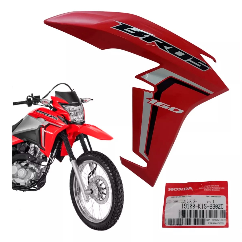 Carenagem Lateral Direita Nxr Bros 160 2022 2023 Vermelha Original Honda