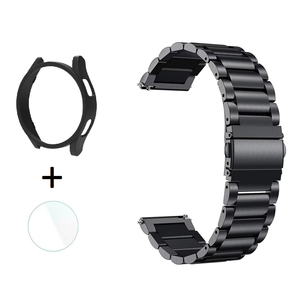 Pulseira Elos em Aço Inoxidável Compatível com Galaxy Watch 4, 5, 6 e 7 + Case + Película