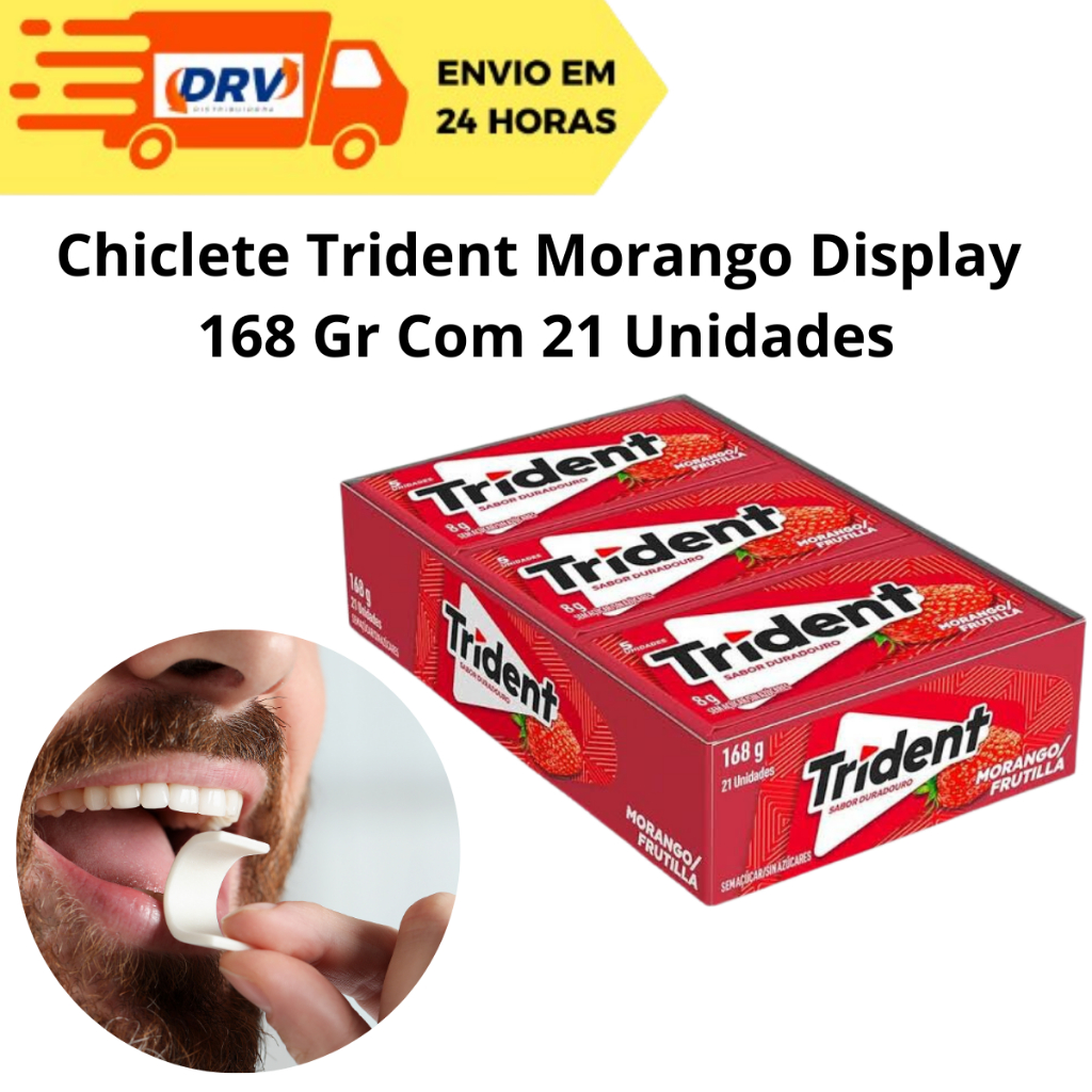 Chiclete Trident Morango Display 168 Gr com 21 Unidades - Chiclete Trident Morango - Trident