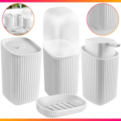 Kit 4 Acessórios Banheiro Porta Sabonete Líquido, Porta Algodão, Porta Escovas e Saboneteira OFERTA