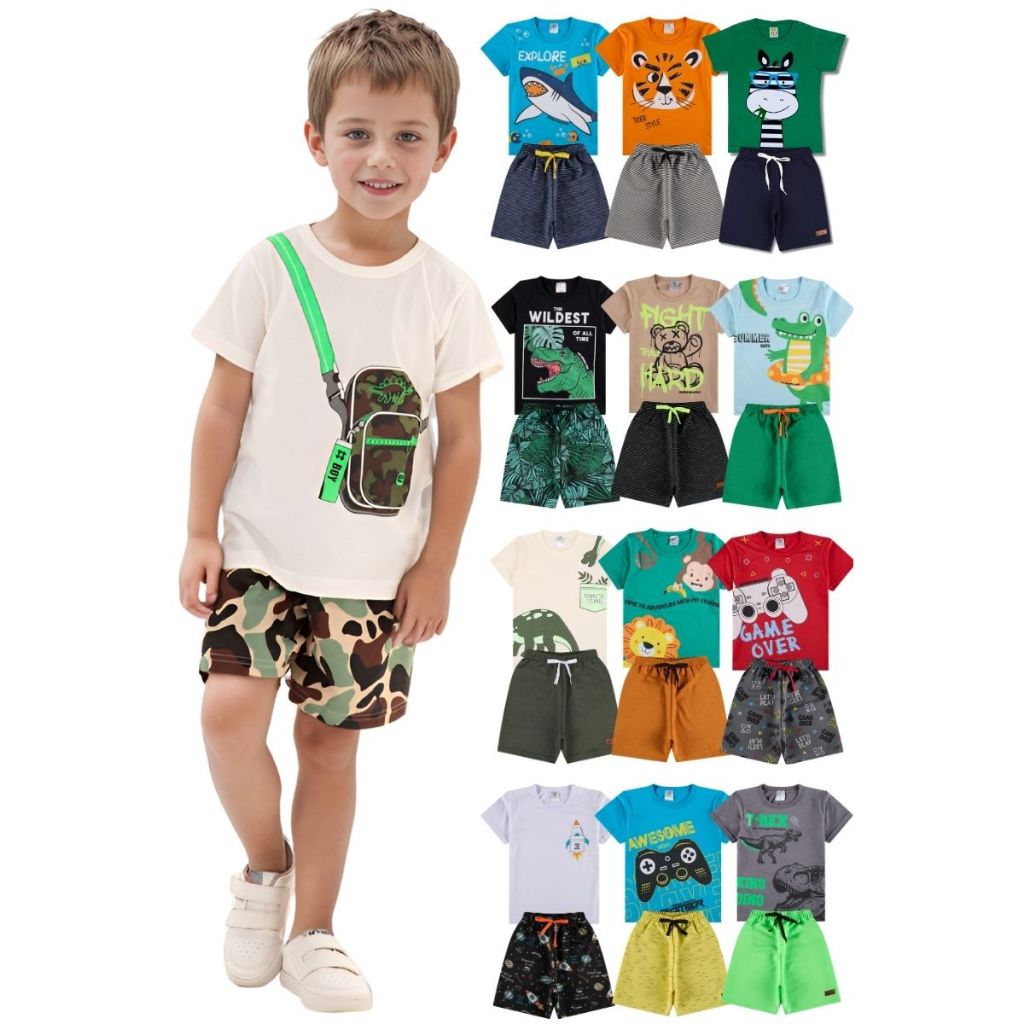 Kit Sortido 4 ou 10 Peças de Roupas Infantil Menino Verão Bebe Menino Roupas Infantil Menino Bebê Menino