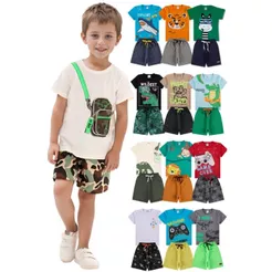 Kit Sortido 4 ou 10 Peças de Roupas Infantil Menino Verão Bebe Menino Roupas Infantil Menino Bebê Menino