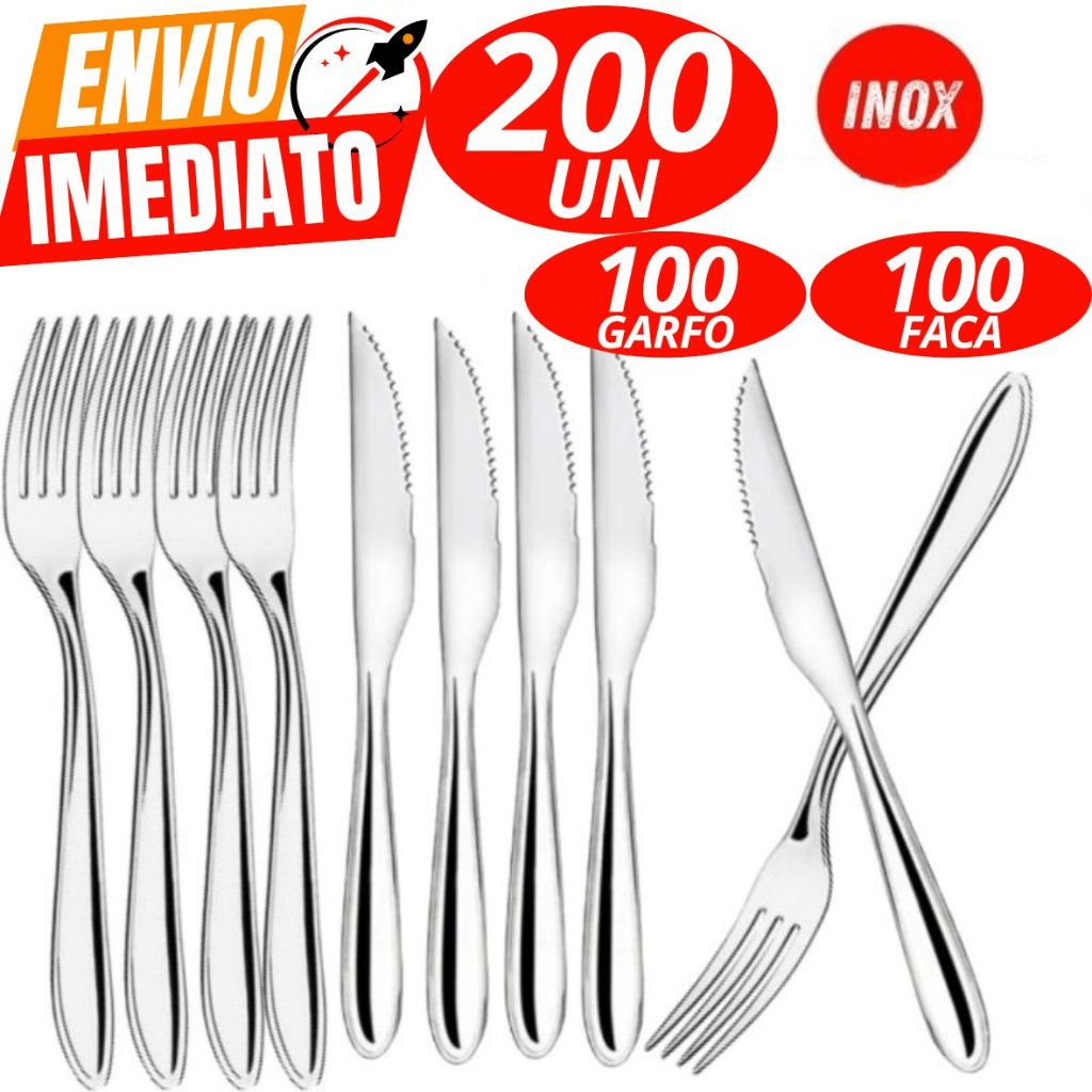 Conjunto Kit 200 Talheres Inox Premium 100 Faca 100 Garfo Casa Cozinha Restaurante Buffet Qualidade