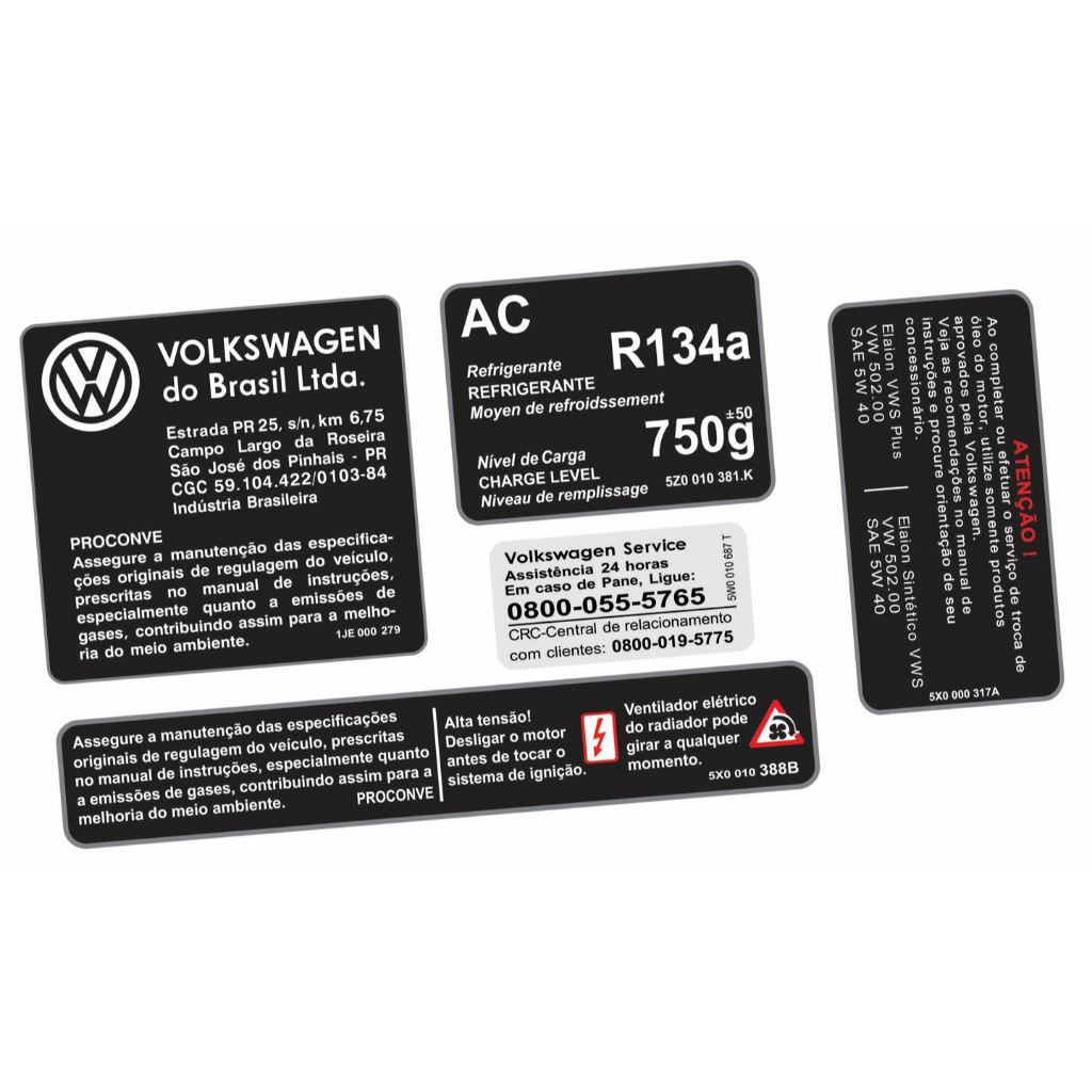 Adesivos Advertência Cofre Motor Volkswagen Golf 2a Geração 1997 A 2006
