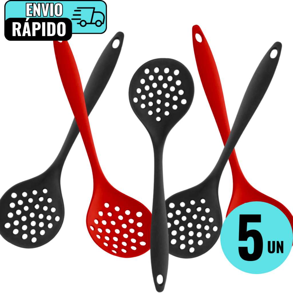 Kit 5 Escumadeiras Premium Em Silicone Para Refeições Restaurante Lanchonete Buffet Domicílio