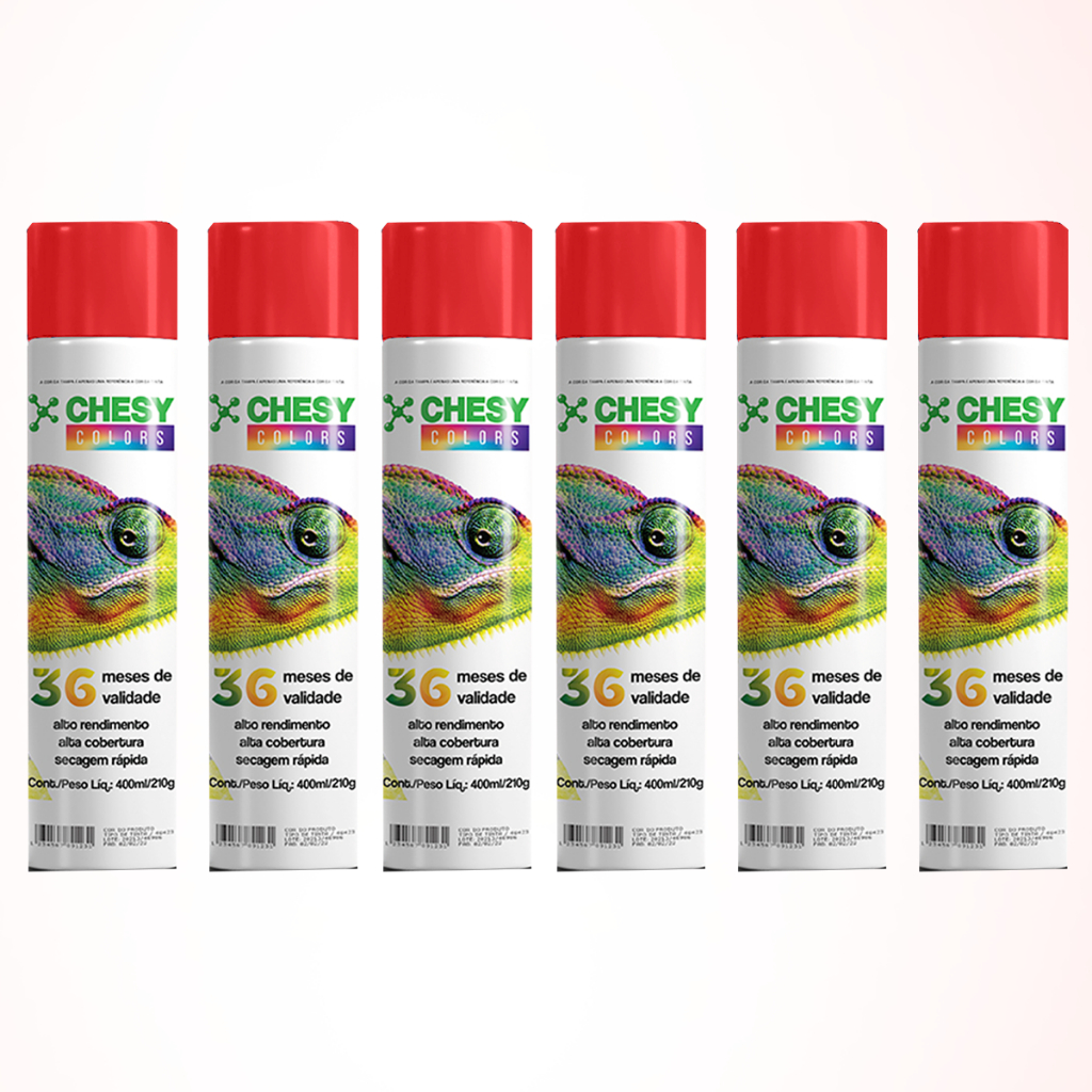 Kit 6 Latas de Tinta Spray Uso Geral Vermelho Fosco 400ml Chesy