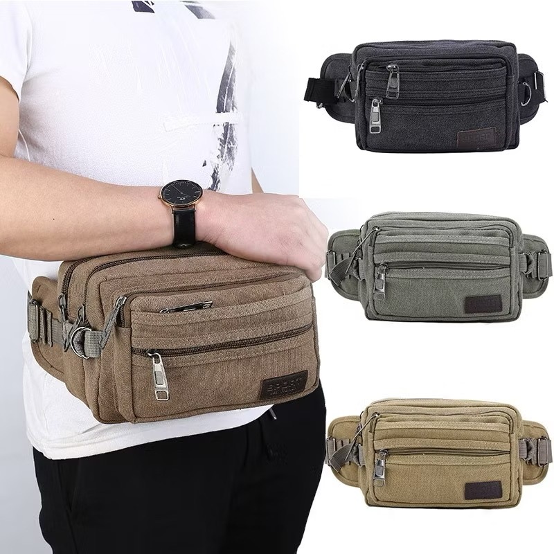 Pochete De Lona Cintura Várias Divisórias Grande Pochete em lona super resistente moderna CODIGO;371